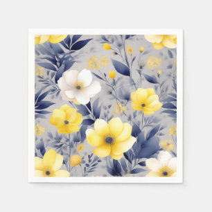 Serviette En Papier Aquarelle jaune et gris Dreamy Floral