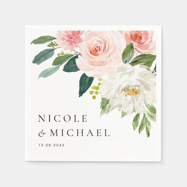 Serviette En Papier Aquarelle Jolie Fleurs de Jardin Mariage de printe (Devant)