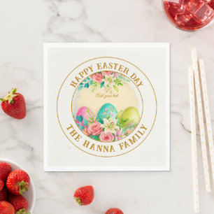 Serviette En Papier Aquarelle Joyeuses Pâques Floral - Œuf Rose