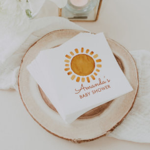 Serviette En Papier Aquarelle Joyeux Baby shower de soleil Jaune