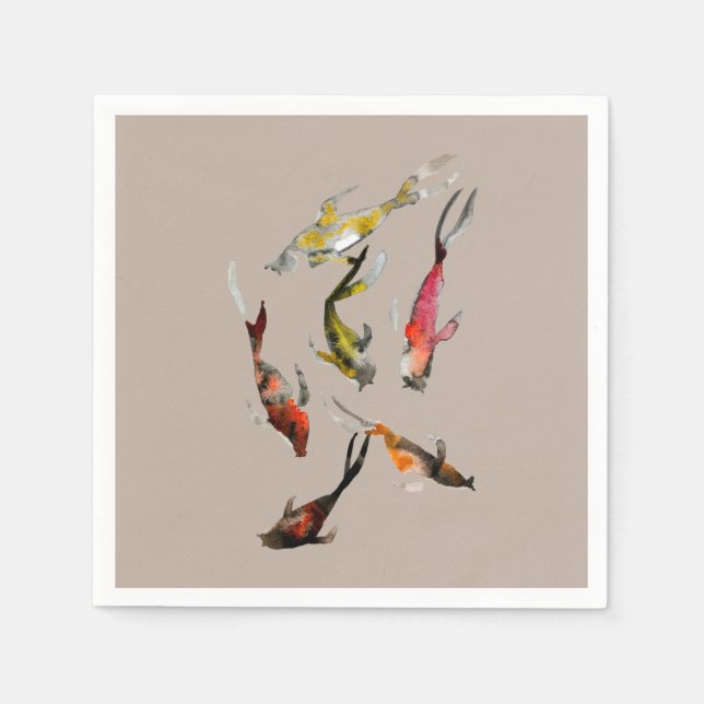 Serviette En Papier Aquarelle koi poisson rouge brun or (Devant)