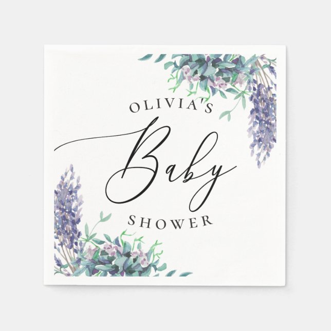 Serviette En Papier Aquarelle lavande violet baby shower floral (Devant)