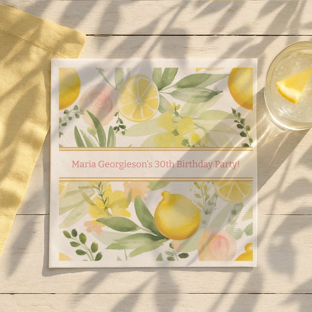 Serviette En Papier Aquarelle Lemon Floral à thème Anniversaire (Créateur téléchargé)