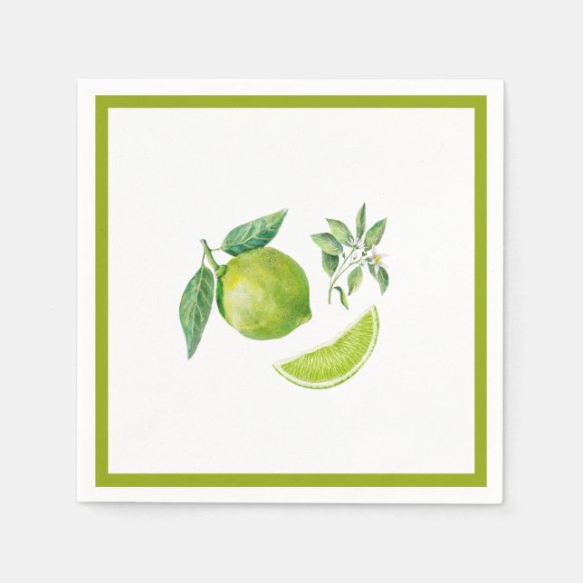 Serviette En Papier Aquarelle Lime et papier Feuille Napkin (Devant)