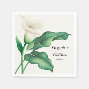 Serviette En Papier Aquarelle Lit blanc avec Mariage de feuillage vert