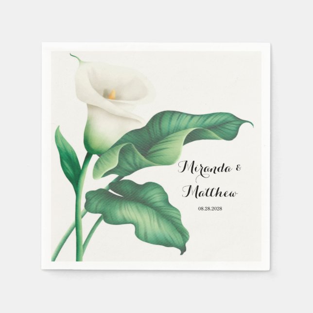 Serviette En Papier Aquarelle Lit blanc avec Mariage de feuillage vert (Devant)