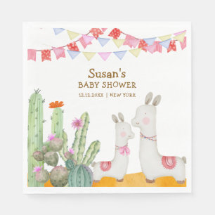 Serviette En Papier Aquarelle Llama Desert Cactus Fiesta Baby shower