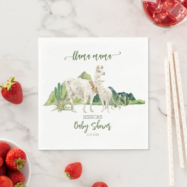 Serviette En Papier Aquarelle Llama Mama Baby shower (En situation)