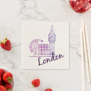 Serviette En Papier Aquarelle Londres Big Ben Napkins - Elégant Royaum