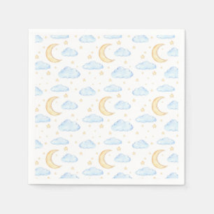 Serviette En Papier Aquarelle Lune étoiles et nuages Motif