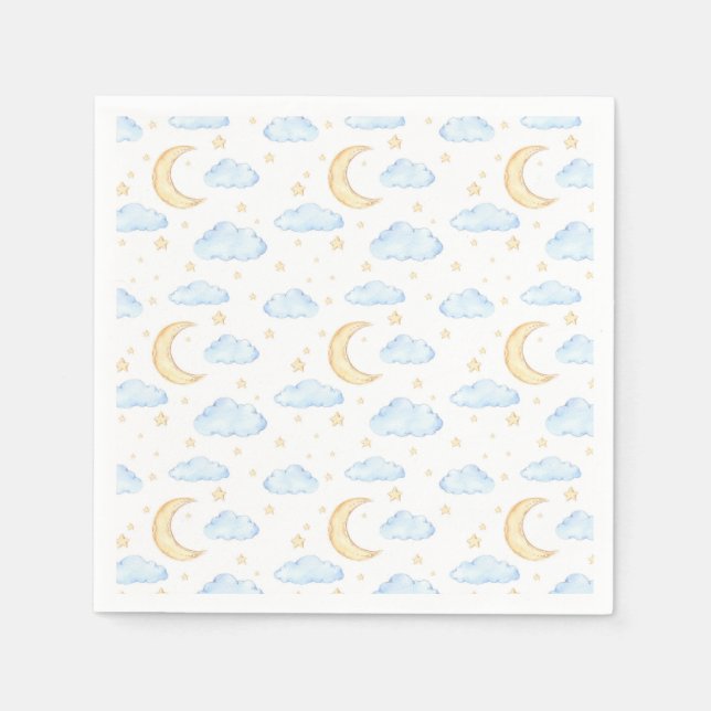 Serviette En Papier Aquarelle Lune étoiles et nuages Motif (Devant)
