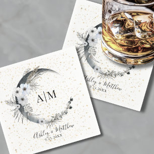 Serviette En Papier Aquarelle Lune étoiles Mariage céleste
