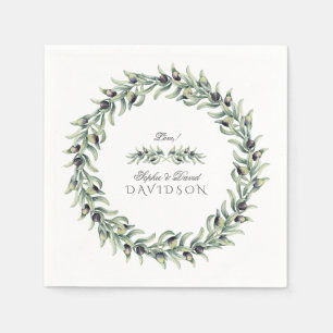 Serviette En Papier Aquarelle luxuriante Branches d'olive Mariage de c