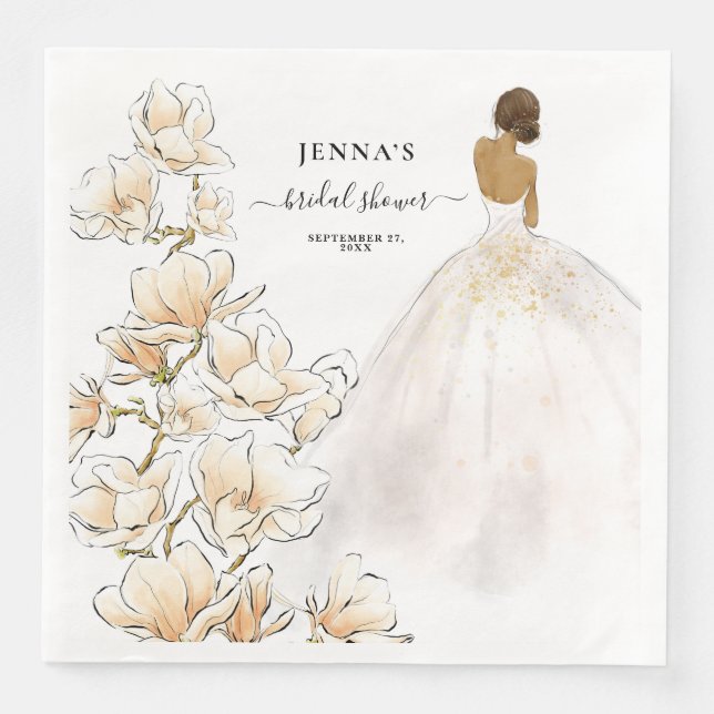 Serviette En Papier Aquarelle Magnolia Bride Fête des mariées papier D (Devant)