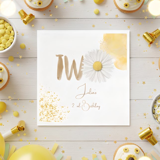 Serviette En Papier Aquarelle marguerite deuxième anniversaire (Créateur téléchargé)