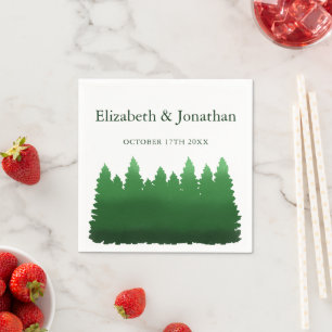 Serviette En Papier Aquarelle Mariage des pins de bois