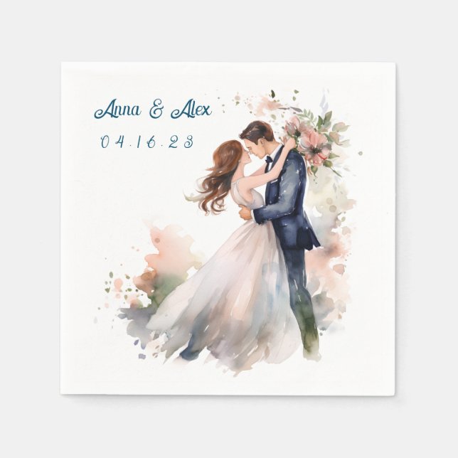 Serviette En Papier Aquarelle mariage Florale (Devant)