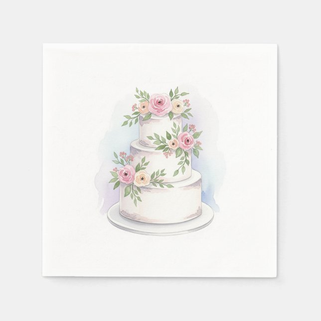 Serviette En Papier Aquarelle Mariage Gâteau Standard Cocktail serviet (Devant)