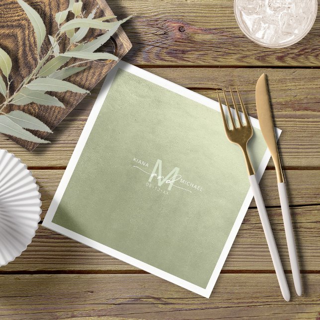 Serviette En Papier Aquarelle Mariage Monogramme Sage Green ID786 (Créateur téléchargé)