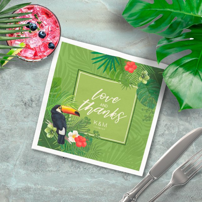 Serviette En Papier Aquarelle Mariage tropical Merci Green ID577 (Créateur téléchargé)