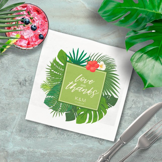 Serviette En Papier Aquarelle Mariage tropical Merci Green V2 ID577 (Créateur téléchargé)