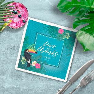 Serviette En Papier Aquarelle Mariage tropical Merci ID Turquoise577