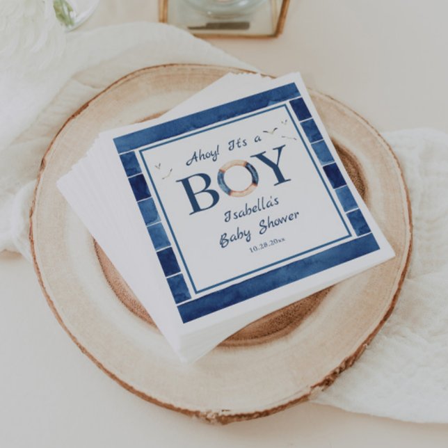 Serviette En Papier Aquarelle marine Baby shower de garçon bleu marine (Créateur téléchargé)