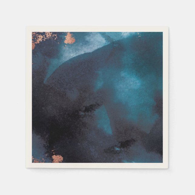 Serviette En Papier Aquarelle Marine Blue Moody Rose Mariage or (Devant)