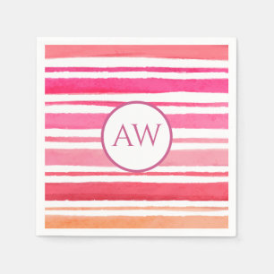 Serviette En Papier Aquarelle marine Monogramme en bande rose