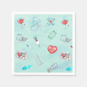 Serviette En Papier Aquarelle Médicale Docteur Infirmière Thème