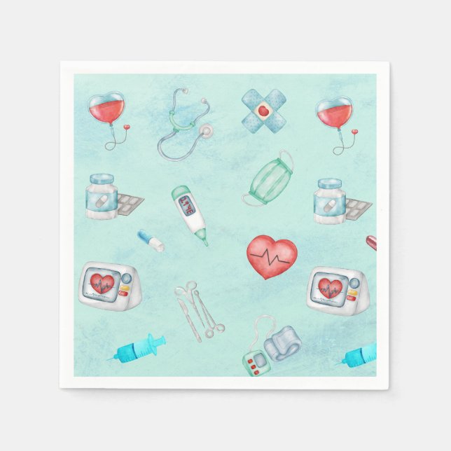 Serviette En Papier Aquarelle Médicale Docteur Infirmière Thème (Devant)