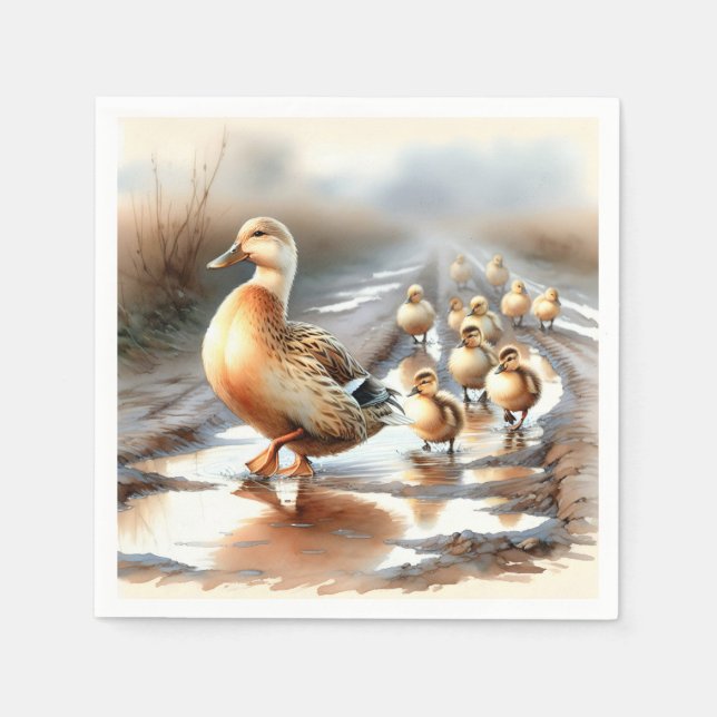 Serviette En Papier Aquarelle Mère Canard Avec Collier (Devant)