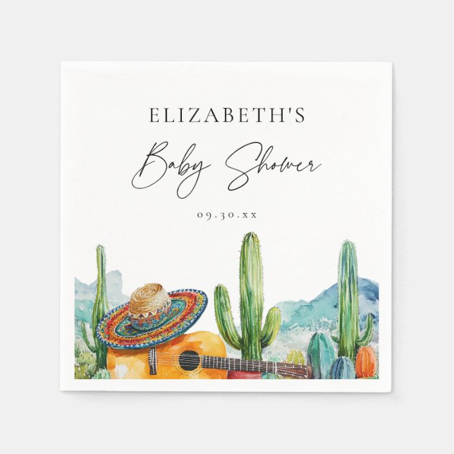 Serviette En Papier Aquarelle mexicaine Cactus Fiesta Baby shower (Devant)