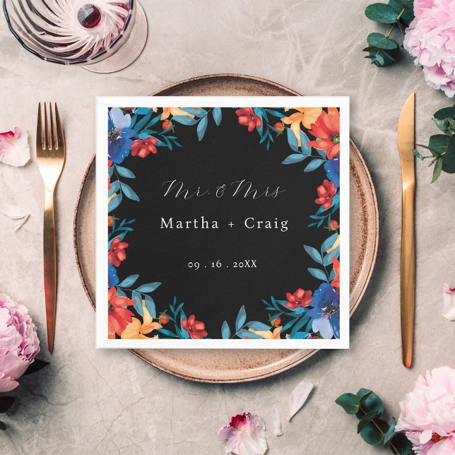 Serviette En Papier Aquarelle mexicaine Fleur Mariage noir (Créateur téléchargé)
