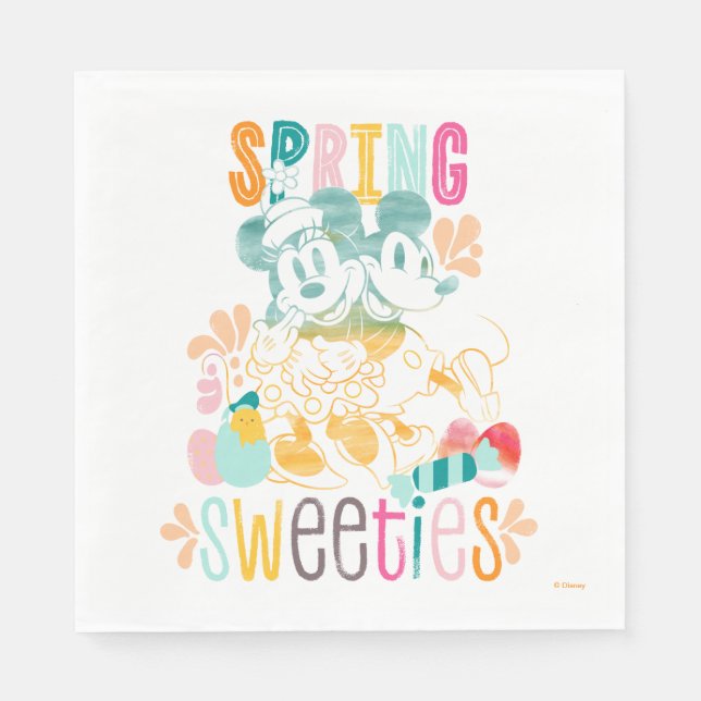 Serviette En Papier Aquarelle Mickey et Minnie | Poids du printemps (Devant)