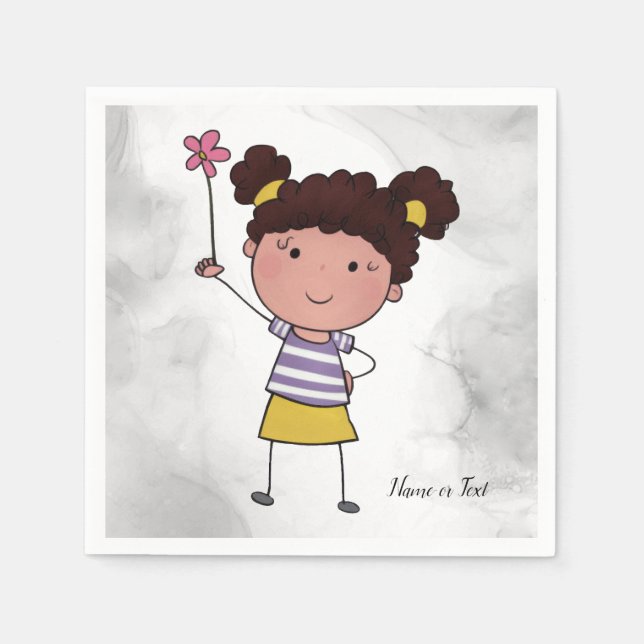 Serviette En Papier Aquarelle mignonne Bâton fille rose Fleur belle (Devant)