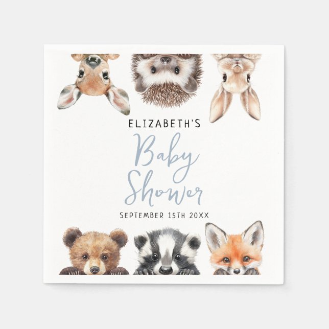 Serviette En Papier Aquarelle mignonne Bois Animaux Baby shower garçon (Devant)