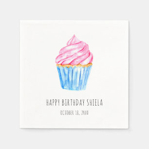 Serviette En Papier Aquarelle mignonne cupcake rose glasting Anniversa