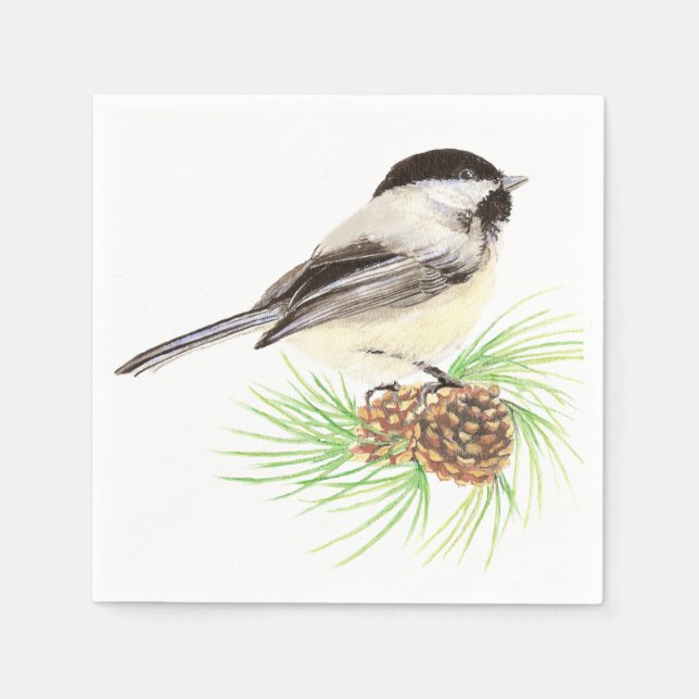 Serviette En Papier Aquarelle mignonne Pickadee Bird Pine Tree (Devant)
