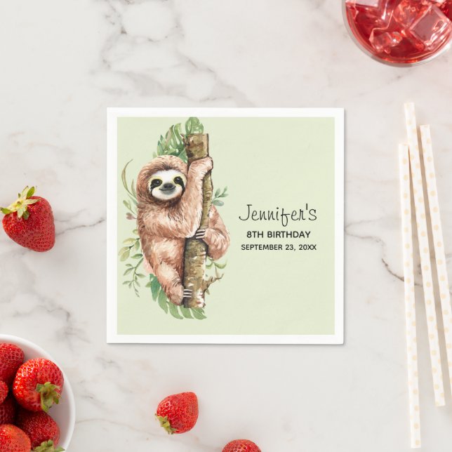 Serviette En Papier Aquarelle mignonne Sloth & Feuilles tropicaux Anni (En situation)