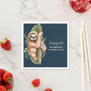 Serviette En Papier Aquarelle mignonne Sloth & Feuilles tropicaux Anni