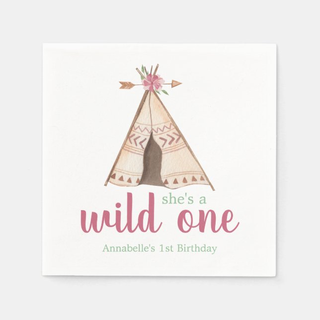 Serviette En Papier Aquarelle mignonne Teepee Wild Un 1er anniversaire (Devant)
