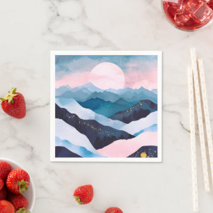 Serviette En Papier Aquarelle minimaliste Whimsical Gold Mountain