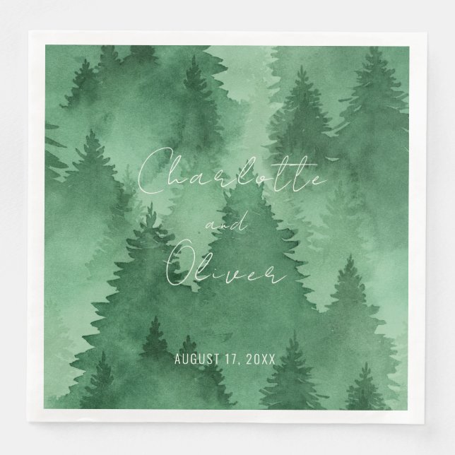Serviette En Papier Aquarelle Misty Woodland Rustique Moderne (Devant)