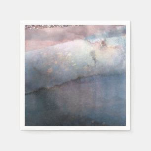 Serviette En Papier Aquarelle Moderne Bleu & Rose Or Chic Glamour