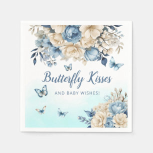 Serviette En Papier Aquarelle moderne Boho Blue Butterfly baby shower