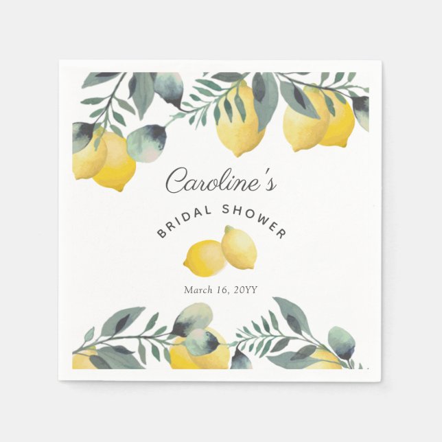 Serviette En Papier Aquarelle moderne citrons & Fête des mariées verte (Devant)