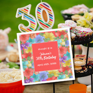 Serviette En Papier Aquarelle moderne Corail floral Rouge 30e annivers