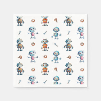 Serviette En Papier Aquarelle moderne Cute Robot Kids Motif