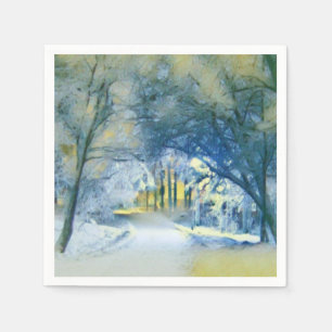Serviette En Papier Aquarelle moderne des arbres enneigés colorés